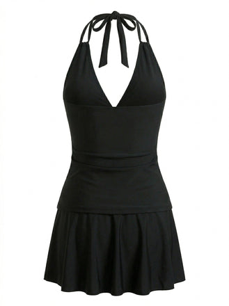 Ensemble Tankini Décolleté Plongeant Dos Nu et Paréo années 50 2