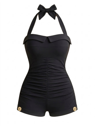 Maillot de bain une pièce noir dos nu avec nœud années 50