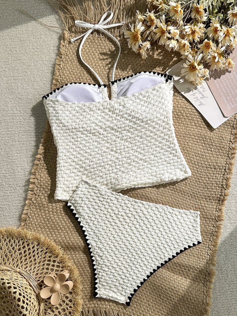 Ensemble Tankini Halter Bustier Texturé Blanc Années 1950 7
