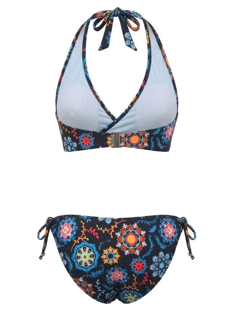 Ensemble bikini dos nu à imprimé floral style années 1940