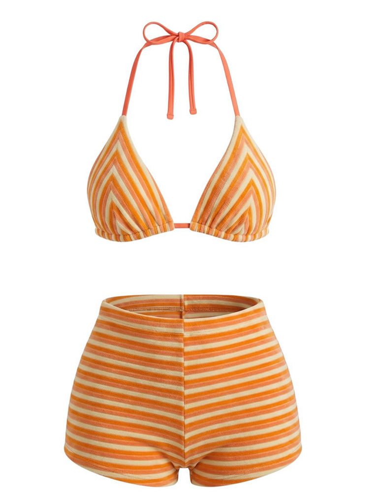 2PCS Bikini et short rayés pink années 1950