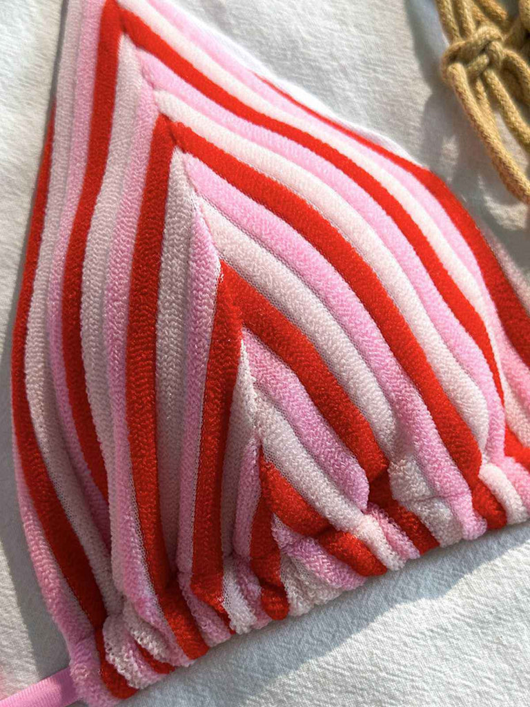 2PCS Bikini et short rayés pink années 1950