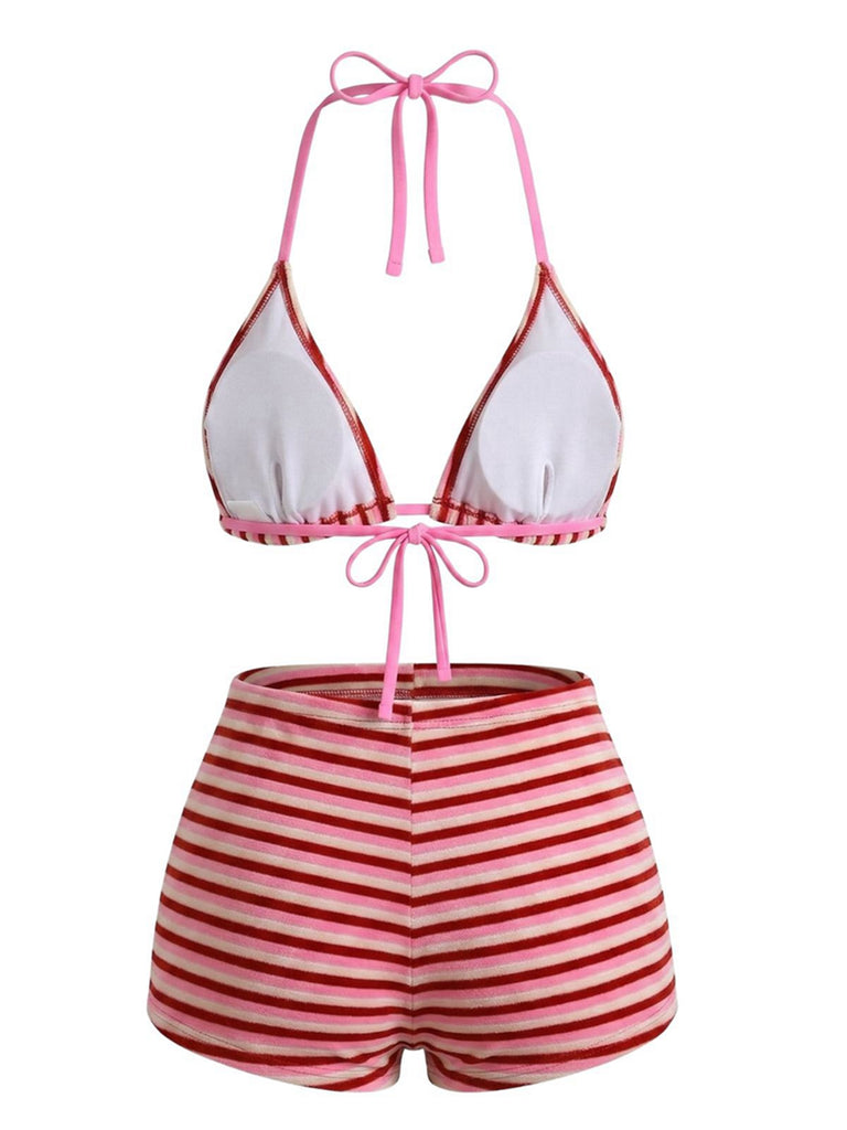 2PCS Bikini et short rayés pink années 1950