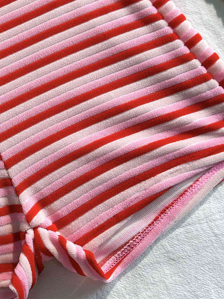 2PCS Bikini et short rayés pink années 1950