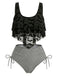 Set Tankini Gothique en Résille à Rayures Imprimé Chauve-Souris Années '70