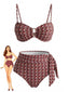 Ensemble bikini marron taille haute imprimé chaînes années 40