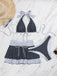 2PCS Set Bikini Noir Halter à Pois et Cache Maillot Années '40 5
