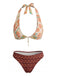 Ensemble bikini dos nu réversible à motif floral marron années 1940