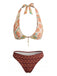Ensemble bikini dos nu réversible à motif floral marron années 1940