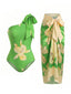 [Prévente] 2PCS Maillot de bain asymétrique et paréo motif floral et feuilles d'érable années 70