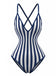 Maillot de Bain Une Pièce Rayé Bleu Marine Années 1980