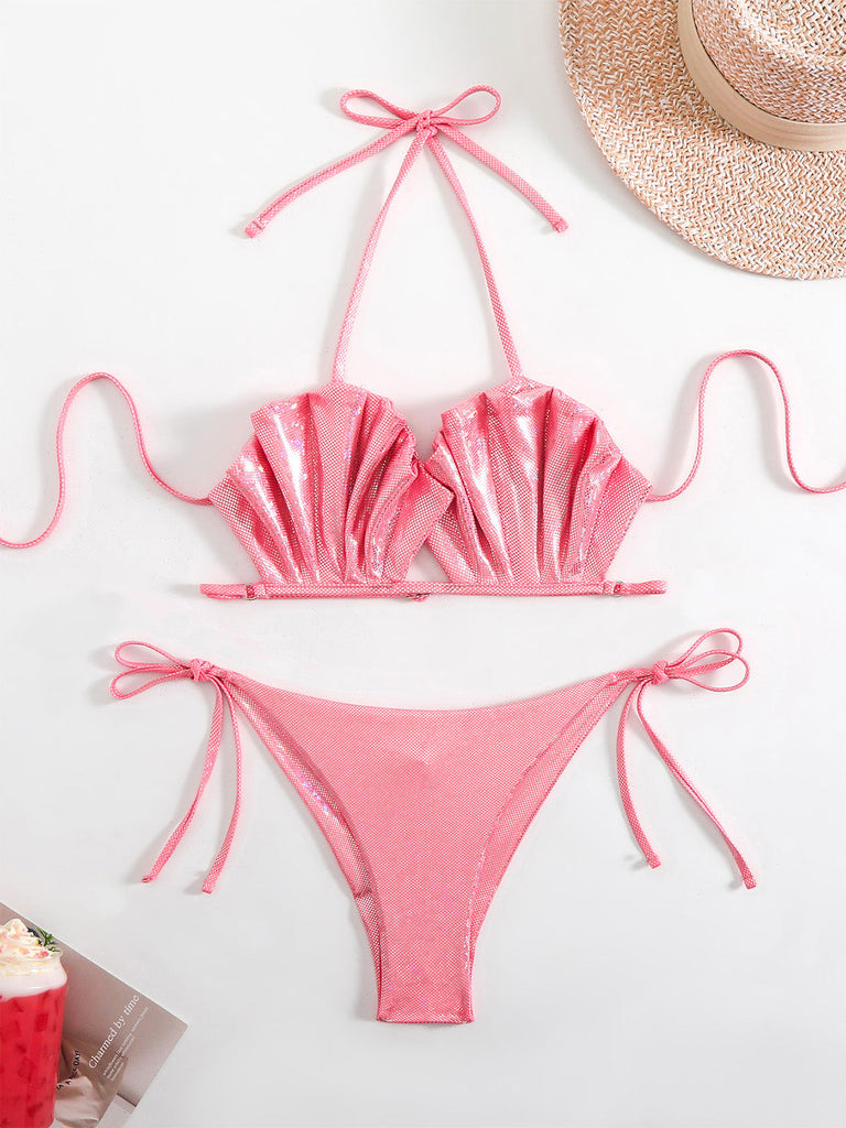 Ensemble Bikini Métallique Coquillage Halter Années 1980 3