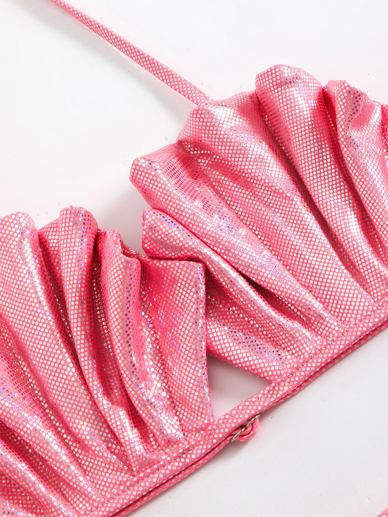 Ensemble Bikini Métallique Coquillage Halter Années 1980 4