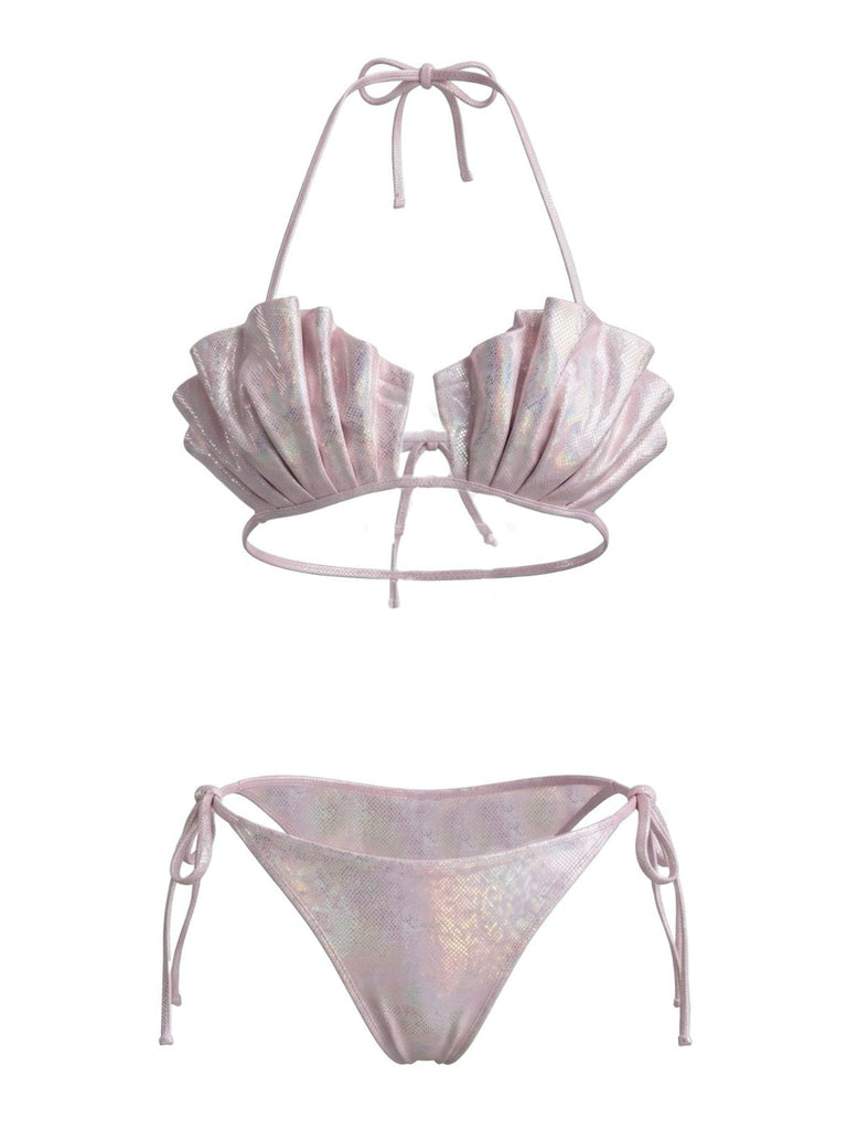 Ensemble Bikini Métallique Coquillage Halter Années 1980 7