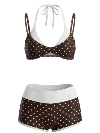 [Prévente] Maillot de Bain à Pois Double Couche Marron Années 1950