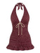 Maillot de bain bordeaux dos nu à pois années 40