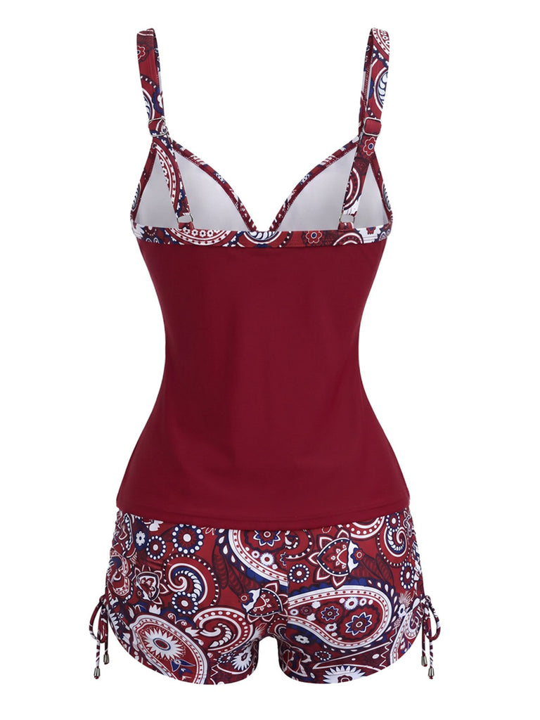 Tankini Vert bohème col V bretelles années 70