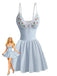 Maillot de Bain à Jupe Floral Rayé Fraise Brodé Bleu Années 1980