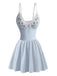 Maillot de Bain à Jupe Floral Rayé Fraise Brodé Bleu Années 1980 2