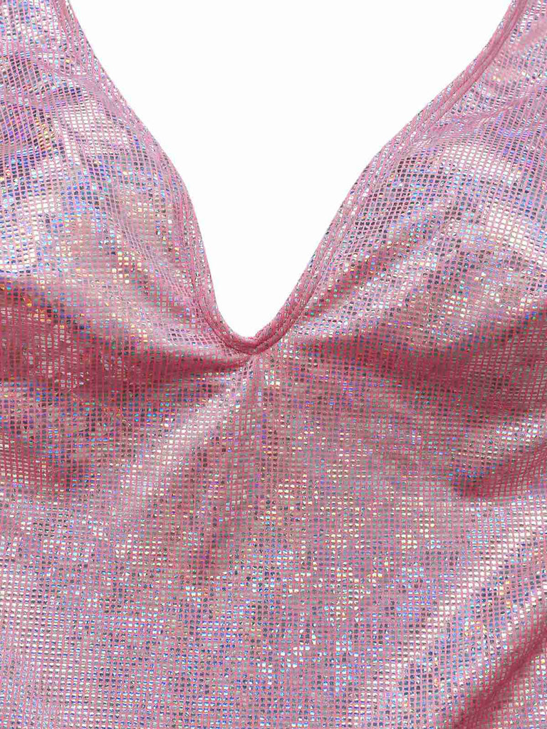 Bikini Sequin Métallisé et Cache-Maillot Rose Années 60