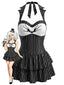 [Prévente] Robe de bain dos nu noire gothique rayures fines et motif chauve-souris années 50