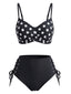 Bikini à Pois Lacé Taille Haute Noir Années 1950