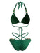 Ensemble Bikini Halter Taille Haute Bleu Années 1980 8