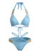 Ensemble Bikini Halter Taille Haute Bleu Années 1980 2