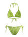 Ensemble Bikini Halter Lacé à Sequins et Perles Années 80