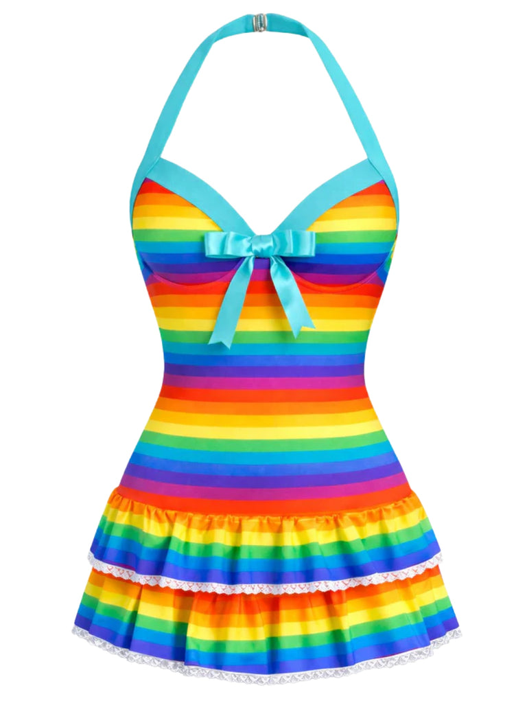 Maillot de bain une pièce bleu à pois et nœud années 1940
