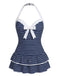 Maillot de bain une pièce bleu à pois et nœud années 1940