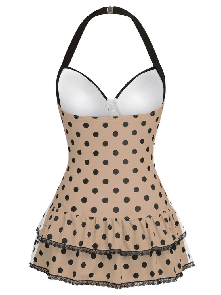 Maillot de bain une pièce rose à pois et nœud des années 1940
