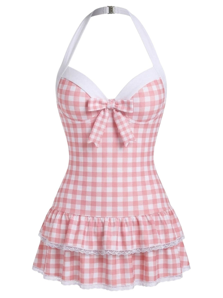 Maillot de bain une pièce bleu à pois et nœud années 1940