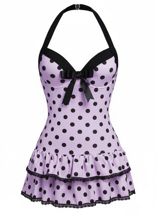 Maillot de bain une pièce Rose clair à pois et nœud des années 1940