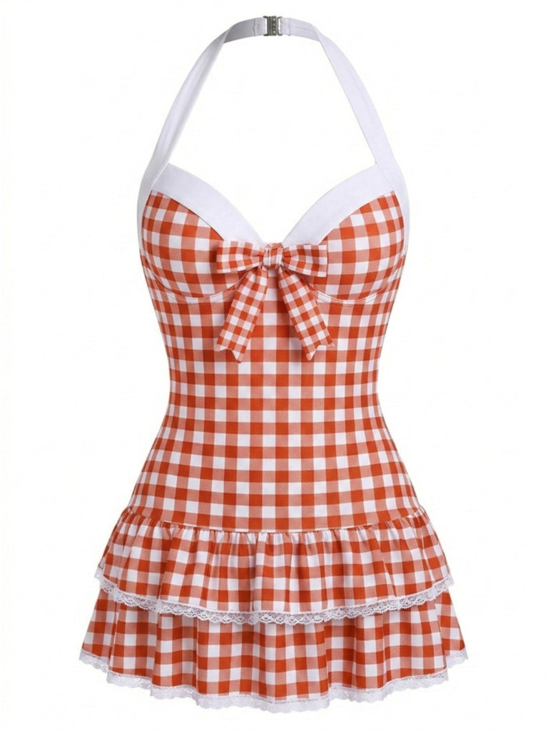 Maillot de bain une pièce bleu à pois et nœud années 1940