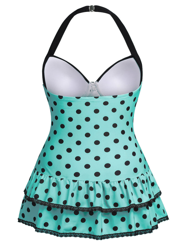 [Grande taille] Maillot de bain Hater vert clair à pois des années 1940