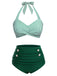 Ensemble de maillot de bain dos nu rayé rouge et bleu des années 1940