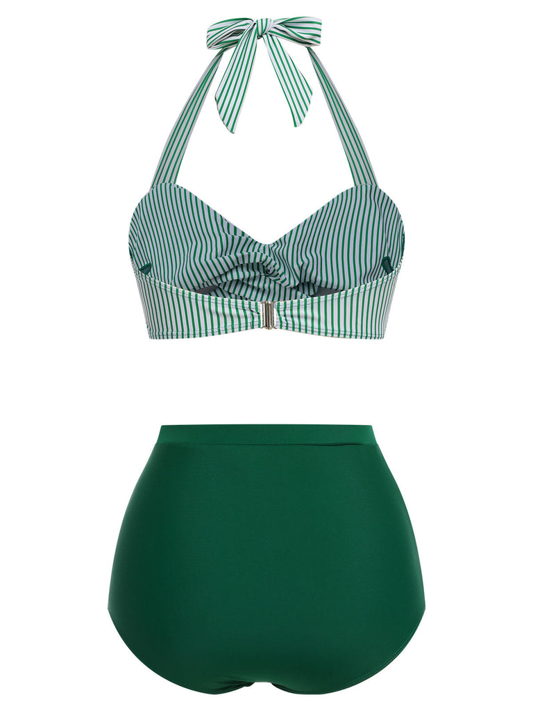 Ensemble de maillot de bain dos nu rayé rose et noir des années 1940