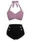 Ensemble de maillot de bain dos nu rayé rose et noir des années 1940