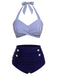 Ensemble de maillot de bain dos nu rayé rose et noir des années 1940