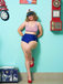 Ensemble de maillot de bain dos nu rayé rouge et bleu des années 1940
