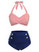 Ensemble de maillot de bain dos nu rayé rose et noir des années 1940