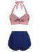 Ensemble de maillot de bain dos nu rayé rose et noir des années 1940