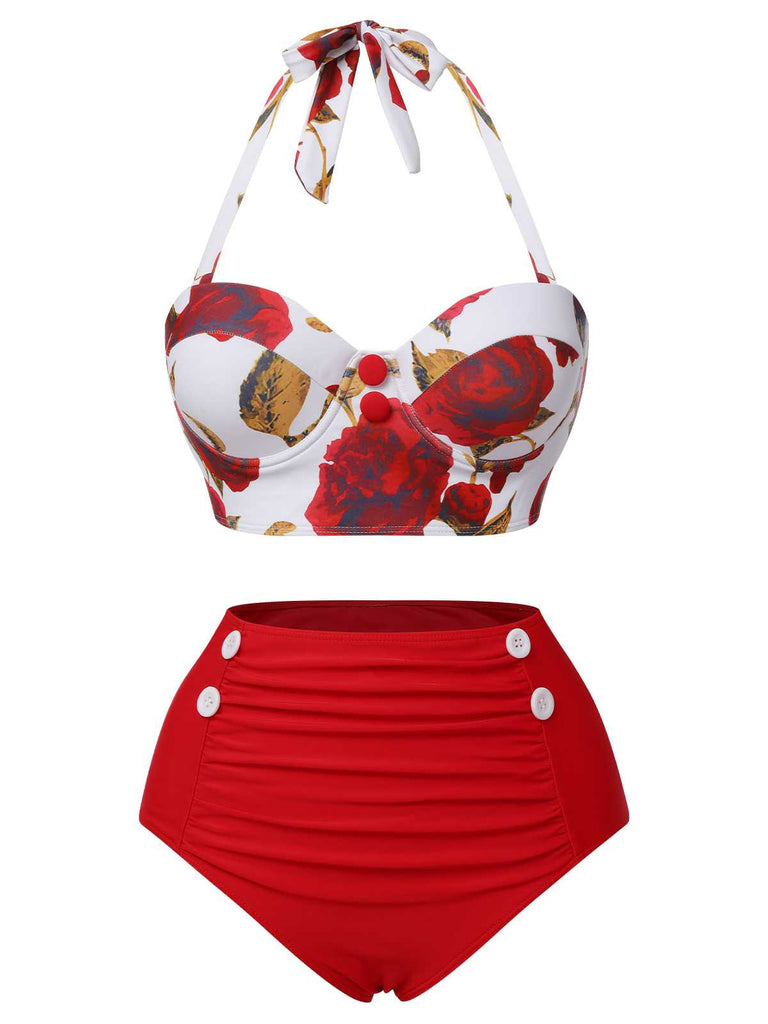 Maillot de bain bleu dos nu Roses des années 1940