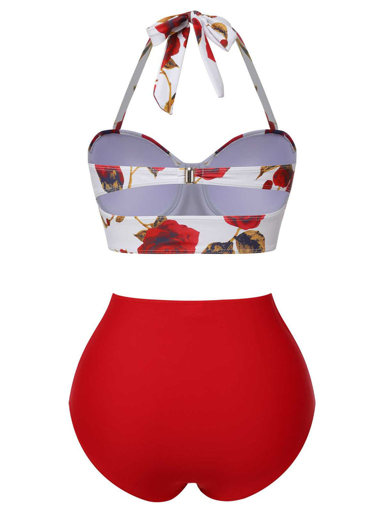 Maillot de bain bleu dos nu Roses des années 1940