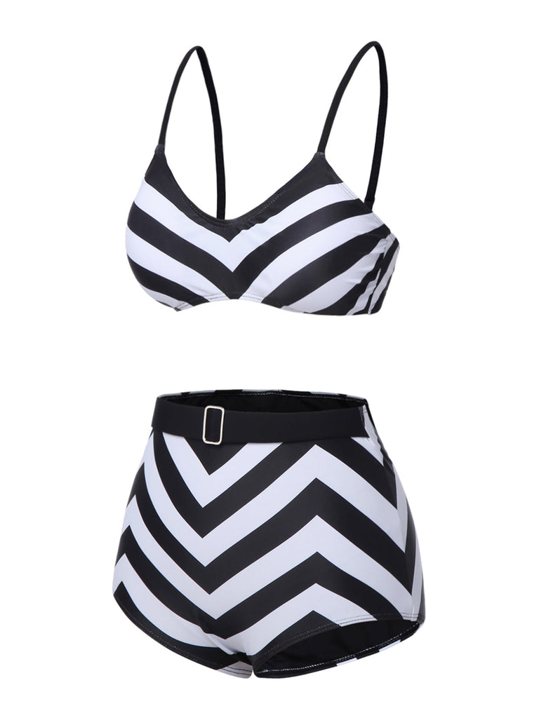 Maillot de bain noir à rayures fines des années 1950