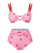 Maillot de bain rose à carreaux et bretelles cerises des années 1950