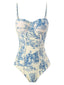 Maillot de bain une pièce à bretelles fines florales bleu des années 1950