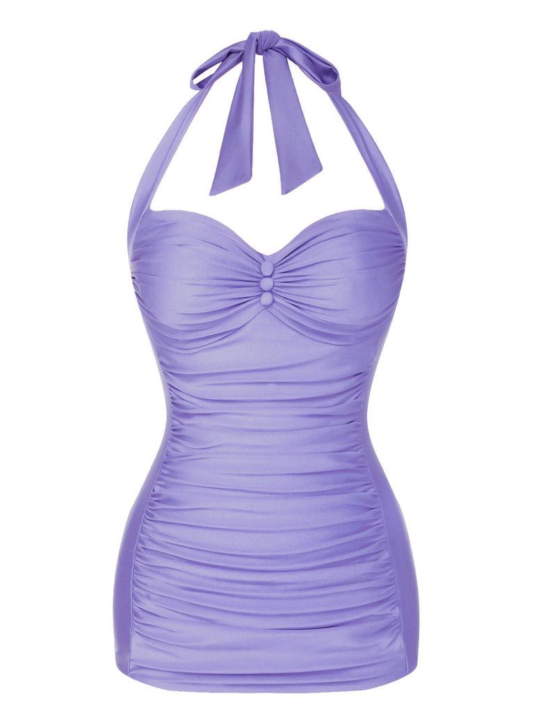 Maillot de bain dos nu froncé rouge des années 1950