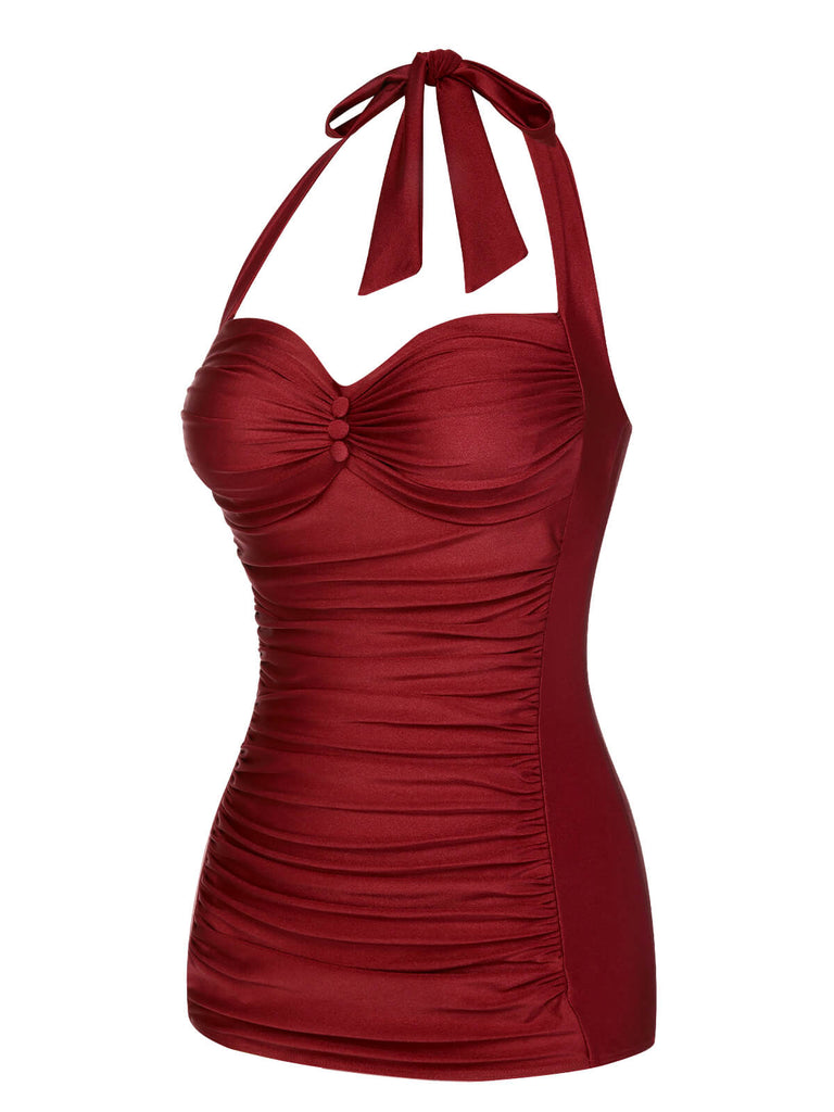 Maillot de bain dos nu rose uni des années 1950